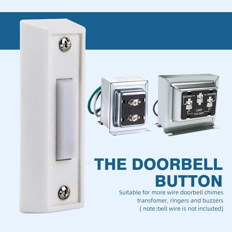 Abvsdu 2 Pcs Lighted Doorbell Button, Wired Door Bell Push Button Replacement Door Bell Push Buttons LED Door Chime Wall Mounted Doorbell Switch Garage Doorbell Button (White Light) - Image 5